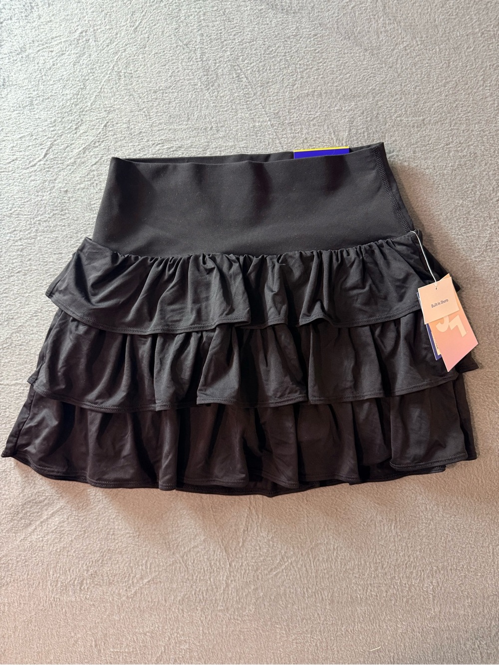 JoyLab - Women's Black Tiered Ruffle Mini Skort with Wide Waistband - Picture 1 of 5